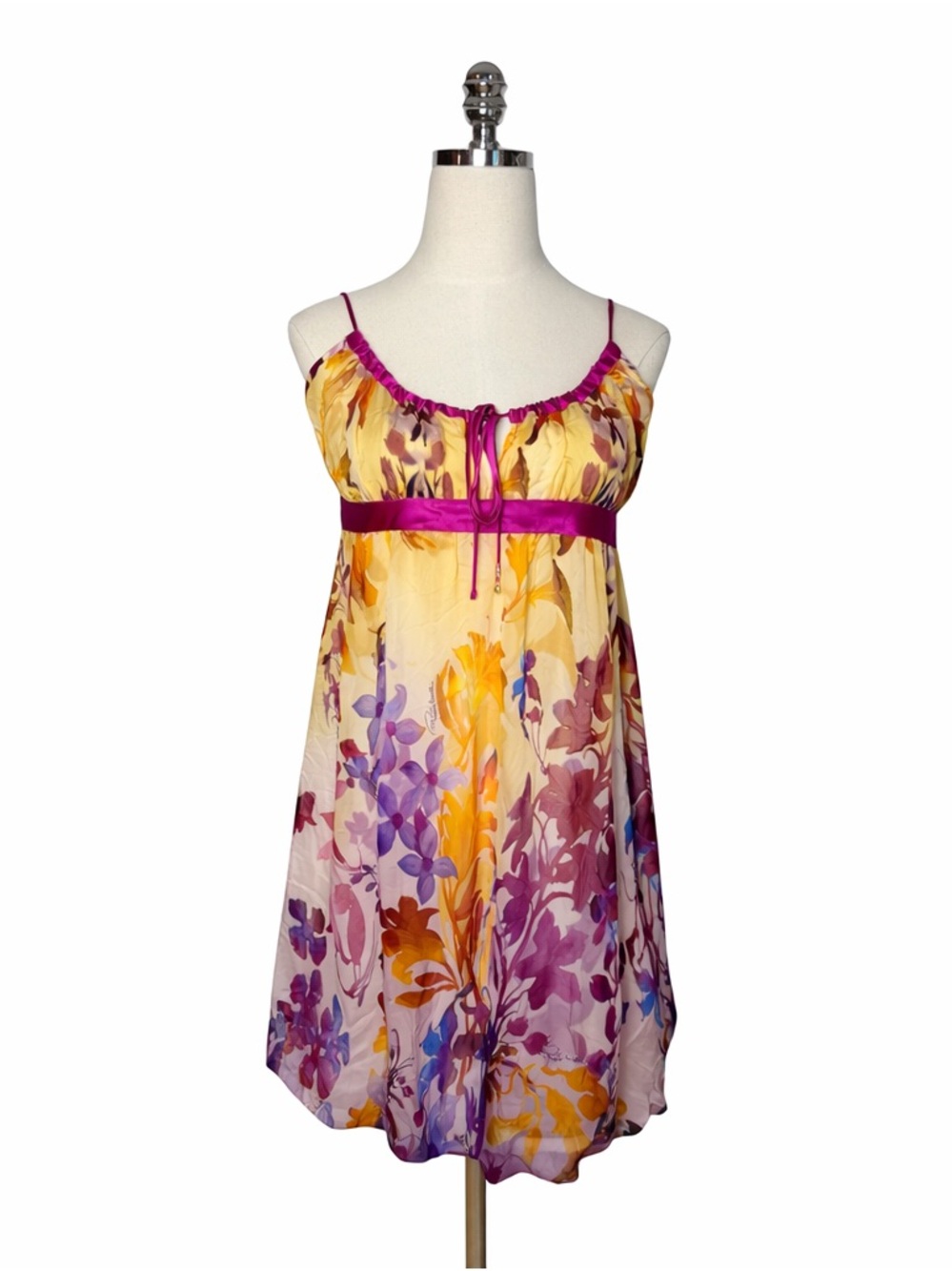Roberto Cavalli 100% Silk Mini Dress Size 44 - Multicolor Ombre Floral